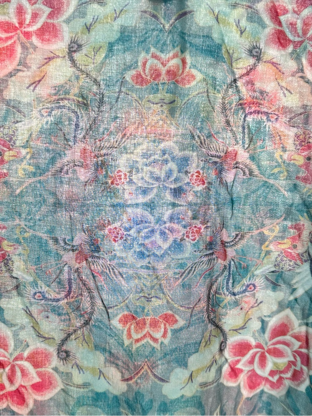 Johnny Was Teal Floral Poncho Blouse L Sheer Boho Oversized Artsy Tunic Top - Picture 10 of 11
